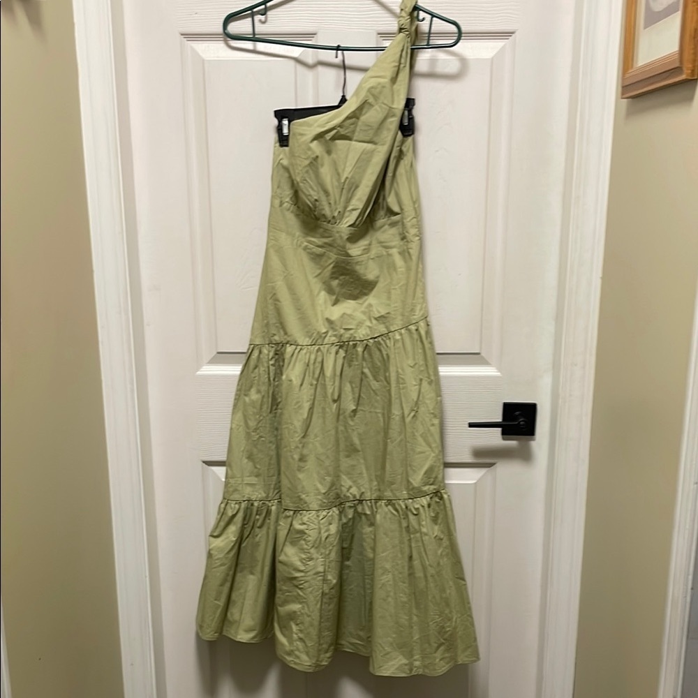 ALL ABOUT MAY |Khaki/Creamy Sage| Tiered |Ruffled|One Shoulder |Sundress |Size 6